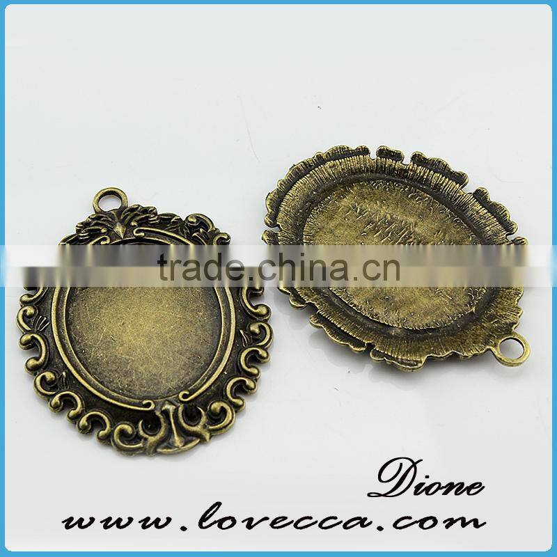 Flat Square glass cabochon pendant tray,antique bronze metal setting for necklace accessories