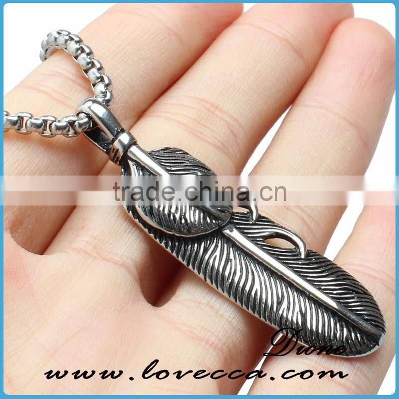 Various designs wholesale titanium antique color men feather pendant in stainless steel