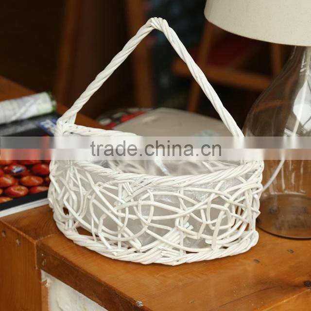 Wholesale custom wicker white color artificial hanging flower basket gift