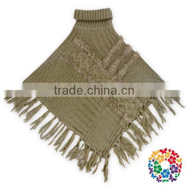 warm winter wear women's cape wool knitting fringe high collar shawl