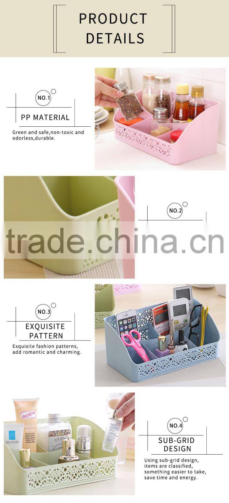 emc Desktop Household Makeup Storage Plastic Box with dividers
