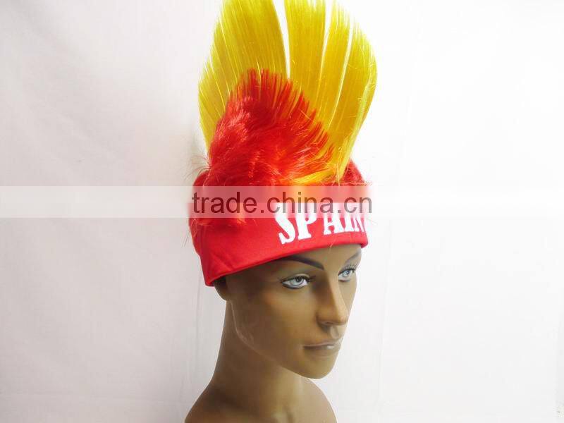 human hair wig World cup football fans Wig Cheering Party Wigs Cockscomb Hair