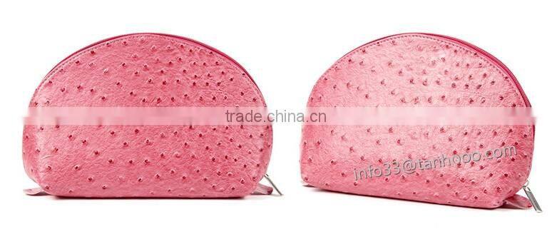 Women's cosmetic bag colorfull fashion Ostrich grain leather make-up bag manufacturer