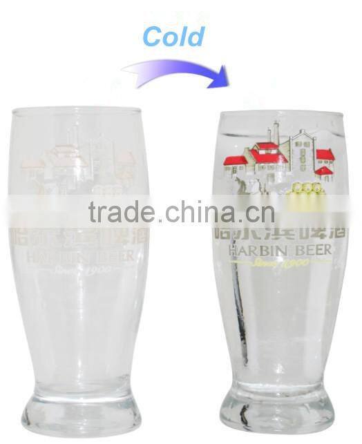 food grade clear glass cup beer with cold color changing design