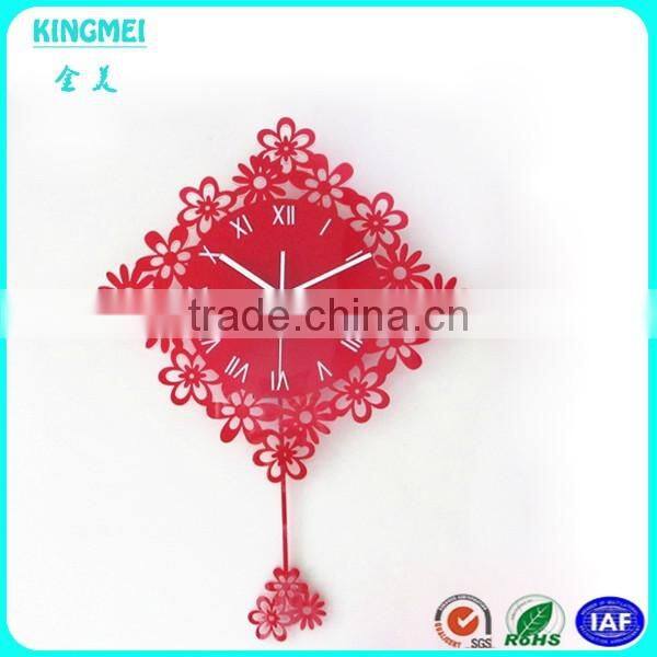 Custom distinctive red acrylic wall clock with animal pattern