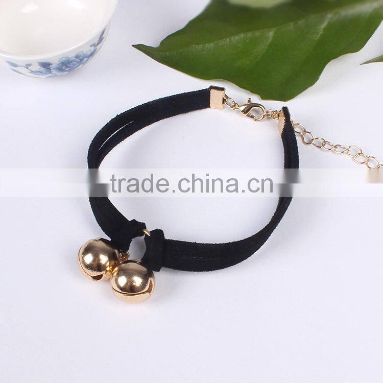gold bell charms suede leather bracelet