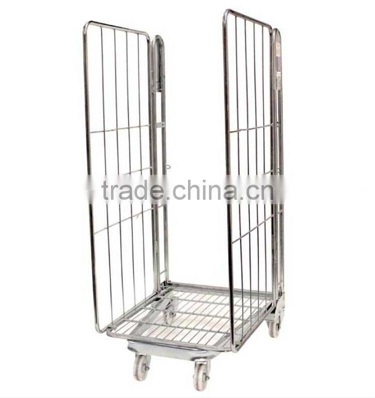 four wheel storage tool cart foldable container roll cages with shelves