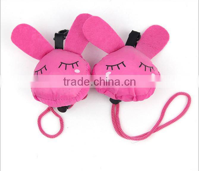 Pink Cute Rabbit shape polyester folding grocery shopping bag