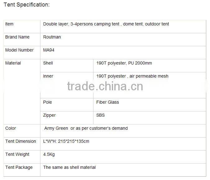 Outdoor large family camping tent waterproof pop up 4 person folding camping hiking tent