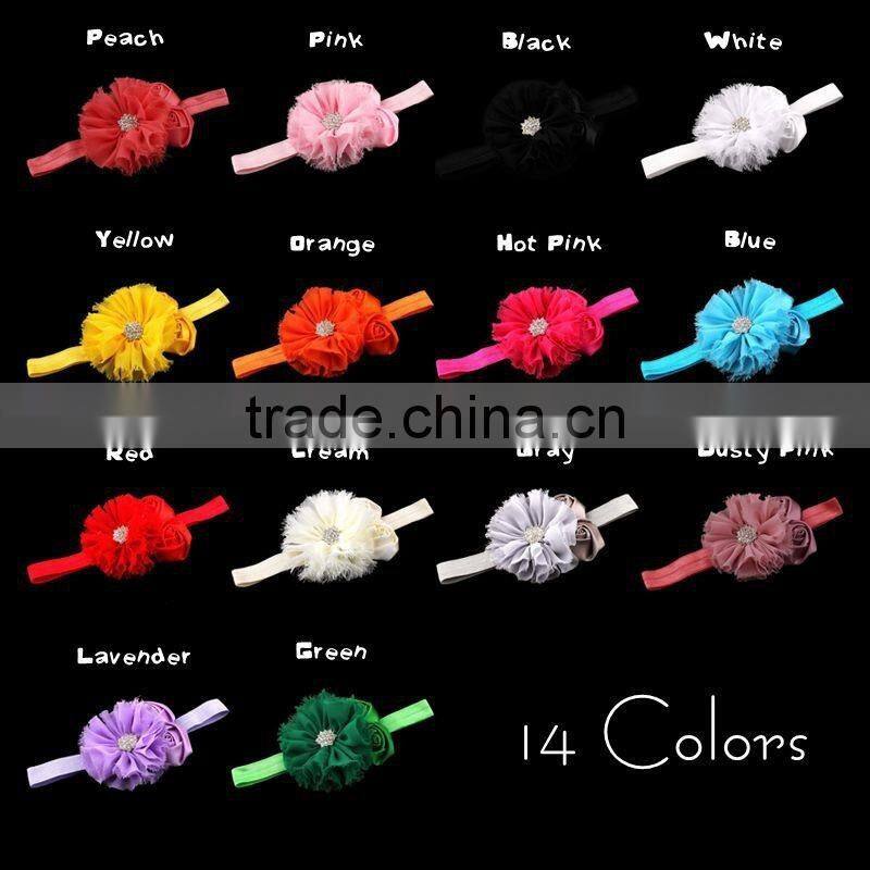 chiffon flower and satin rose flower headband for kids hair accessories