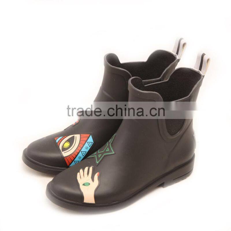 Special grey solid color unique design short rain boot for women female lady wellies wellington rain boot rainboot