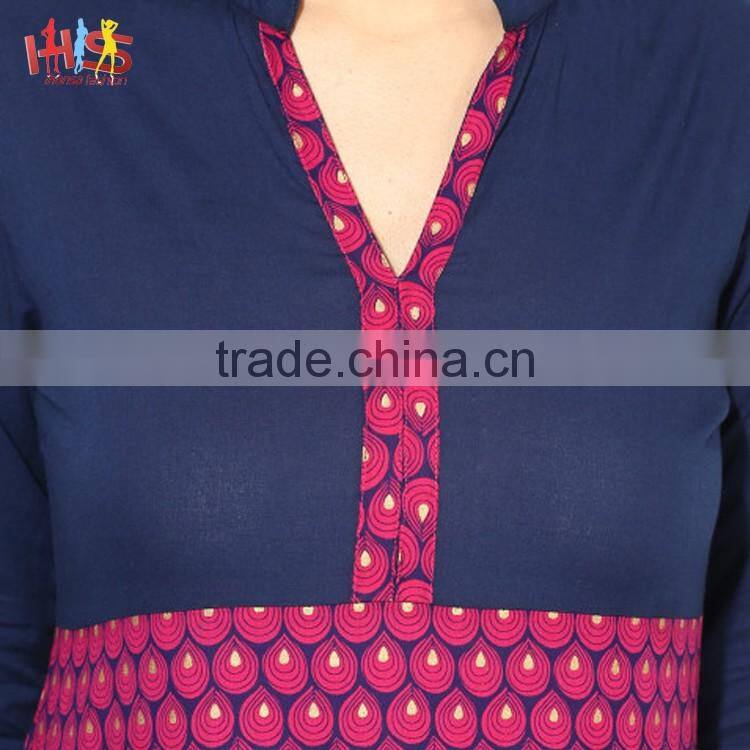 Latest pakistani kurti designs images navy blue and pink printed designer long ladies kurta design