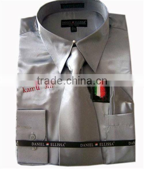 Satin dress shirts men tie&hanky man satin shirt