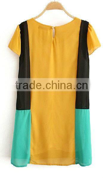 Summer Fashion hot sell short sleeve color combined loose fit women blouse