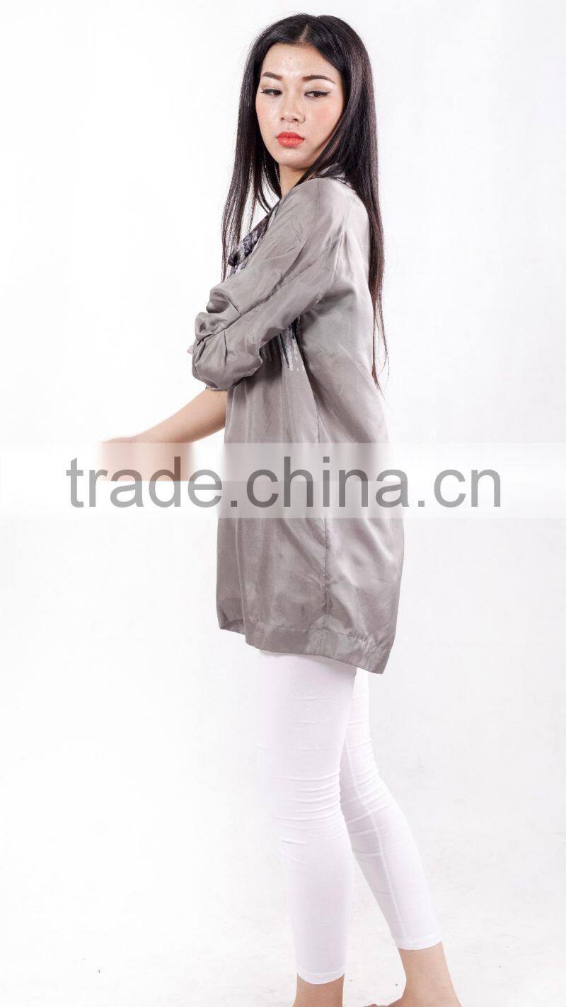 High quality 3/4sleeve fashion silk women blouse 2015