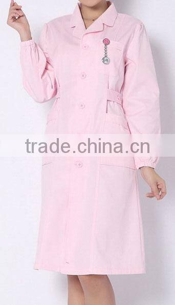 cutomized pink 100%cotton nurse uniform long sleeve overcoat