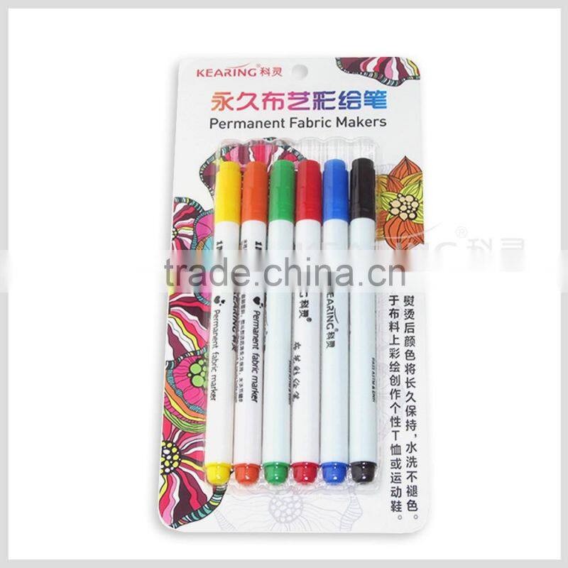 fabric marking pen in permanent ink 1.0mm fiber tip 6pcs per pack #FM106