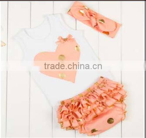 2016Gold polka dot baby outfits top quality baby clothes baby dresses