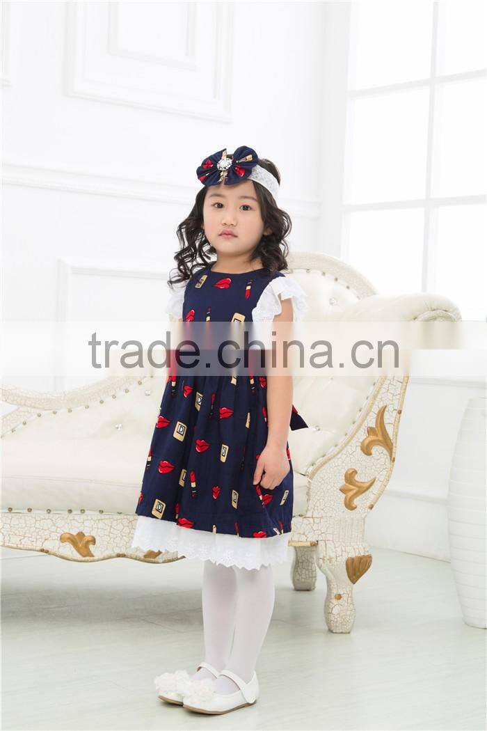 Girl casual dress ,fashion floral ruffle with headband,wholesale dress