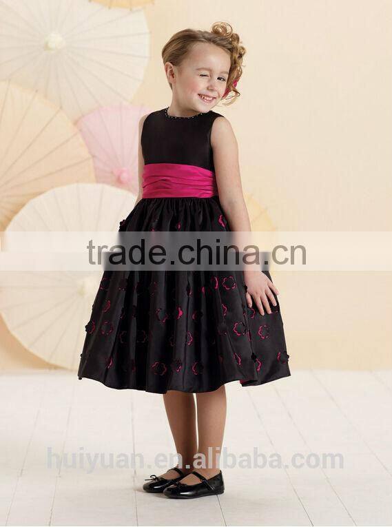 black sleeveless rose sash knee length children dress
