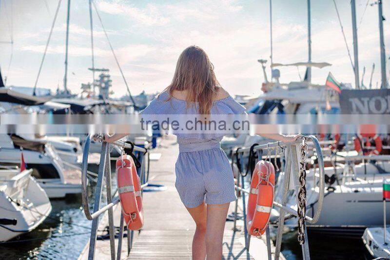 Womens Ruffle Striped Jumpsuit Girls Sexy Romper