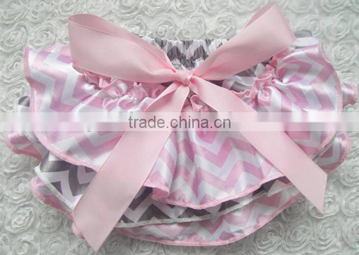 baby bloomers wholesale new girls chevron satin shorts toddler PP pink&grey satin pants infant underwear diaper cover with bow