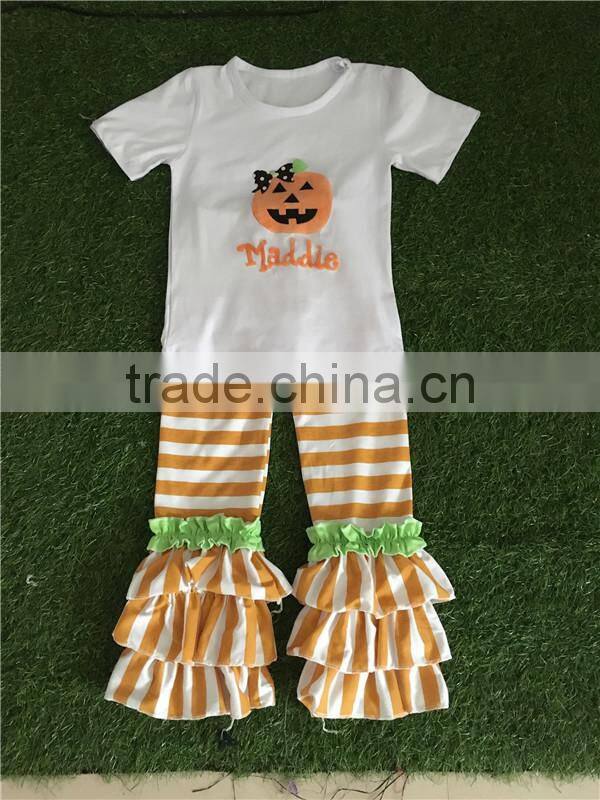 Remake Halloween Cotton pumpkin printed short Sleeve match orange striped pants baby outfit