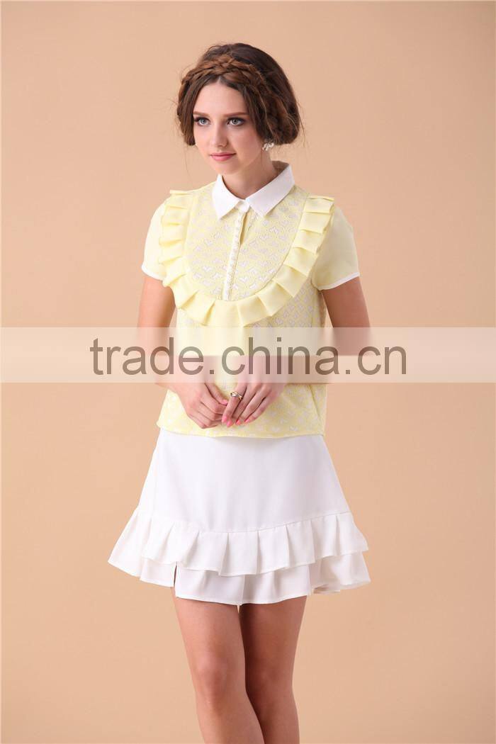 cute neck designed young ladies models short sleeve blouse