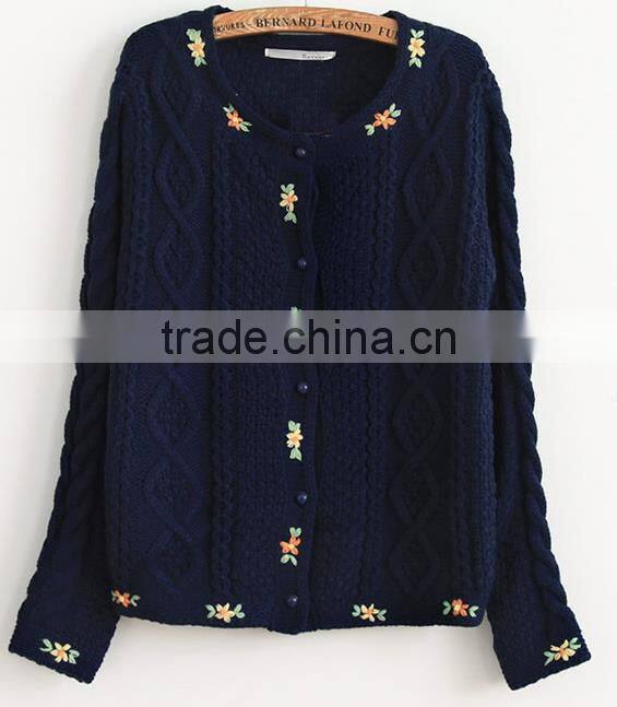 2014 hot sell wholesale high quality cotton long sleeve loose embroidery cardigan