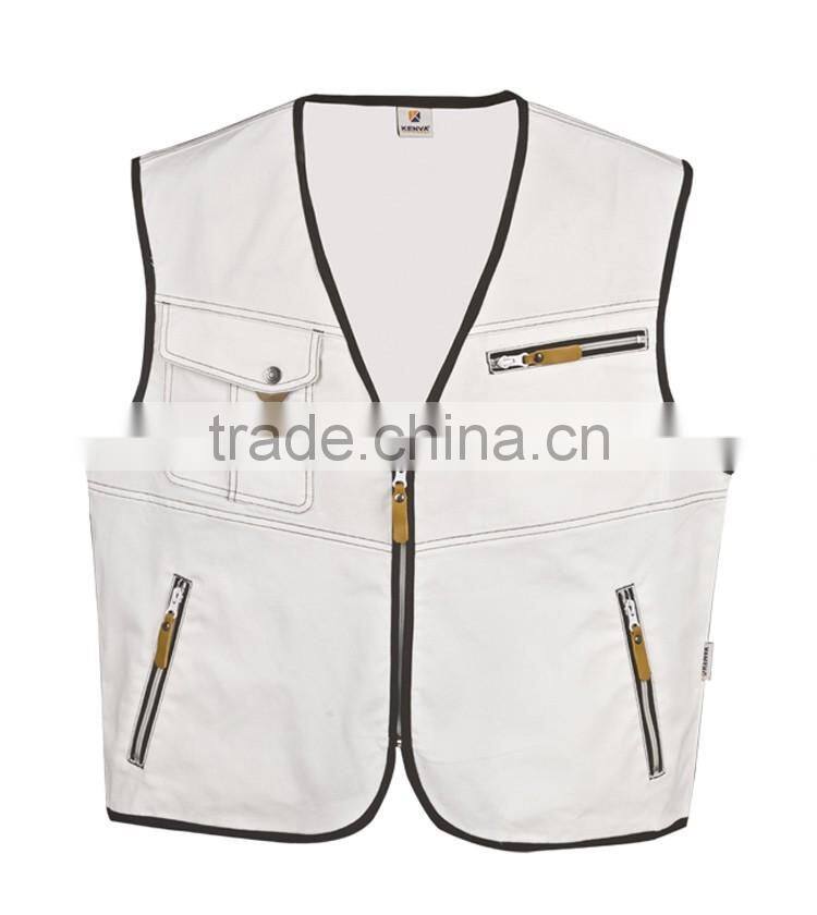 Good quality durable cotton sleeveless work vest multi pocket tool vest