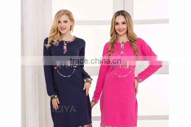 NEW DESIGN WINTER LADY'S NIGHTGOWNS PLUS SIZE THICK O-NECK WITH BOTTON COTTON GOWNS