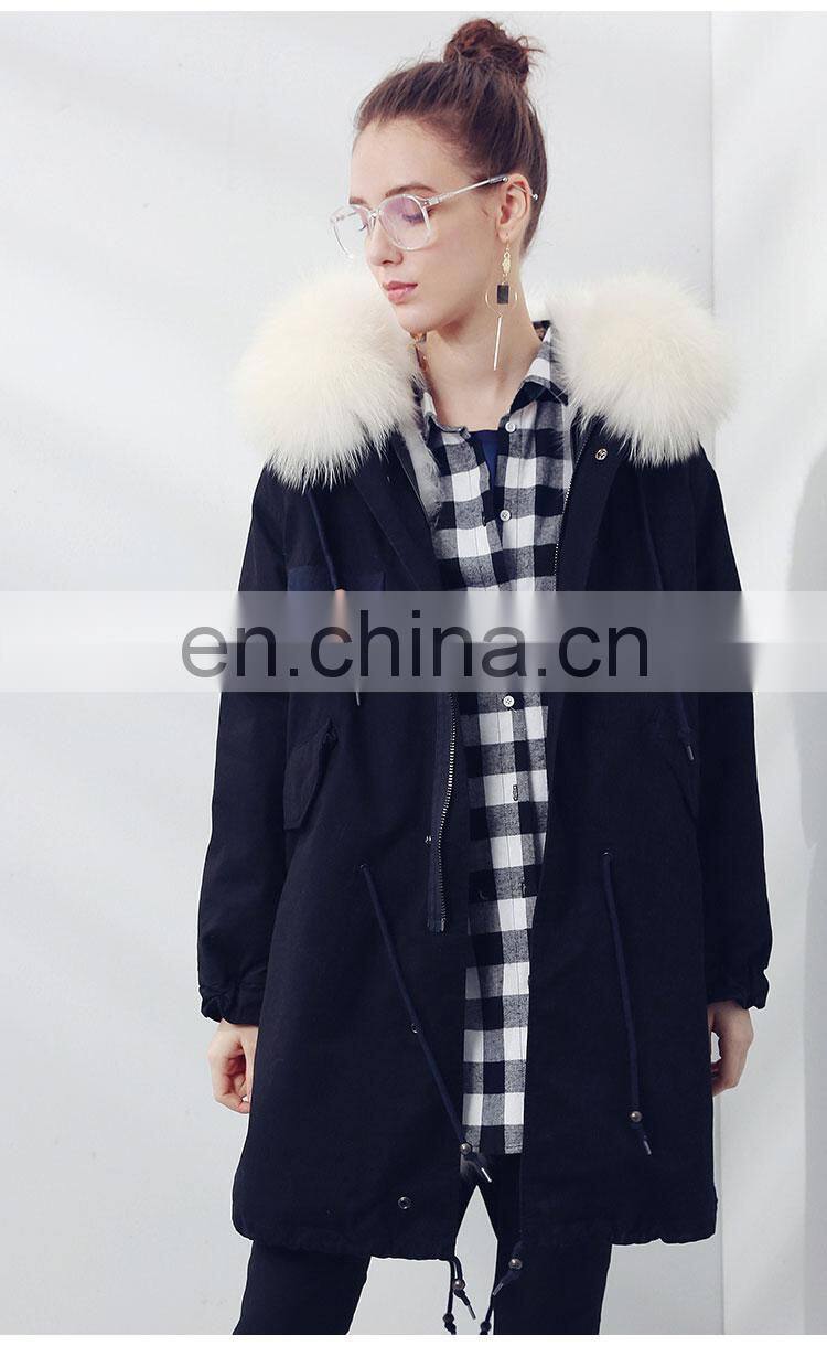 New Winter Design Genuine Raccoon Fur Collar Coat Women and Real Fox Fur Parka