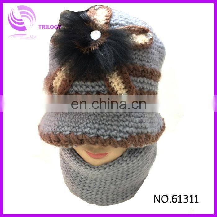 acrylic knitted lady and girls winter cap with bowknot