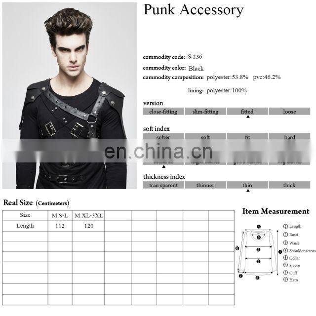 Punk Rave men's gothic black chest harness-top armor S-236