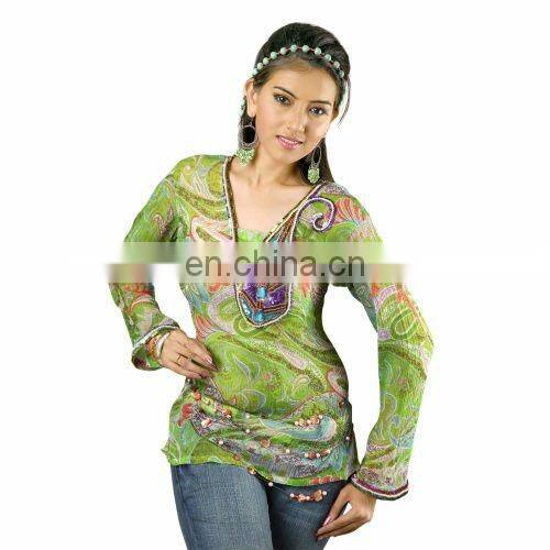Wholesale printed chiffon women Any Color Peasant Vintage Tunic Embroidered top
