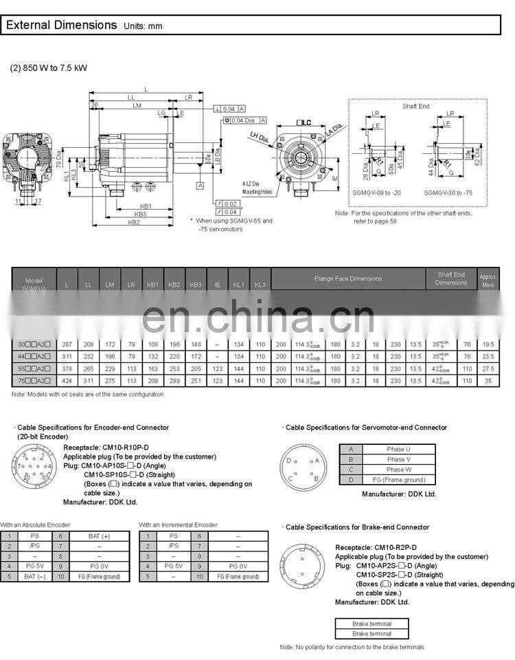 YASKAWA SGMGV series 850W servo motor SGMGV-09ADC61