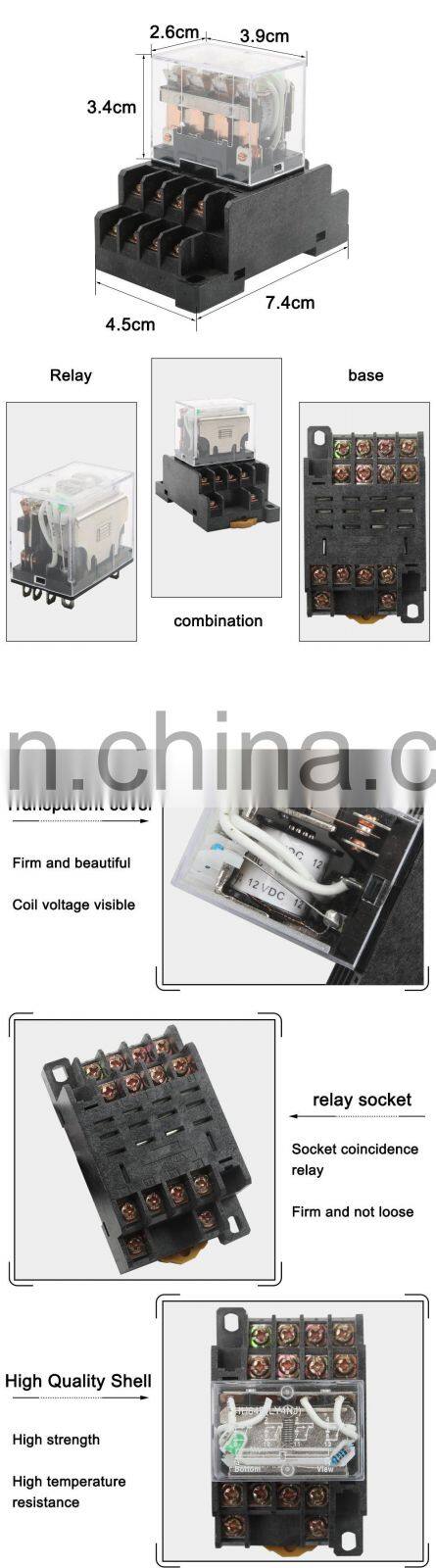 LY4NJ HH64P AC 110V 220V DC 12V DC 24V 14PIN 10A silvercontact Power Relay Coil 4PDTintermediate relay switchwithsocket Base