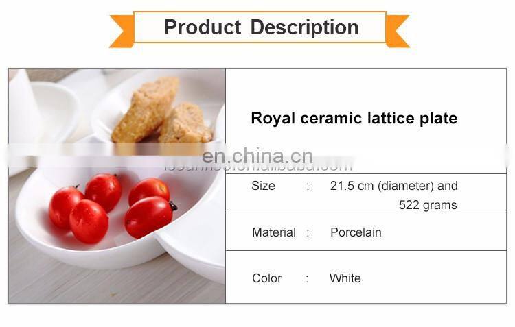 New Arrival Elegant White Color 4 Grids Ceramic Plate for Breakfast