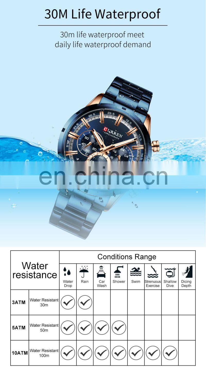 Men Quartz Wrist Watches Stainless Steel Strap Luxury Gold Chronograph Business Waterproof Watch