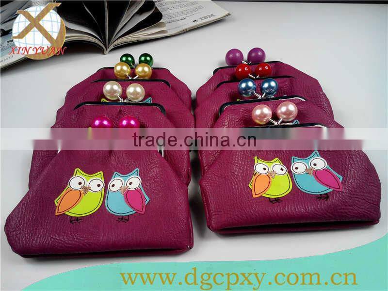 pink pearl kiss lock metal frame PU wallet for kids