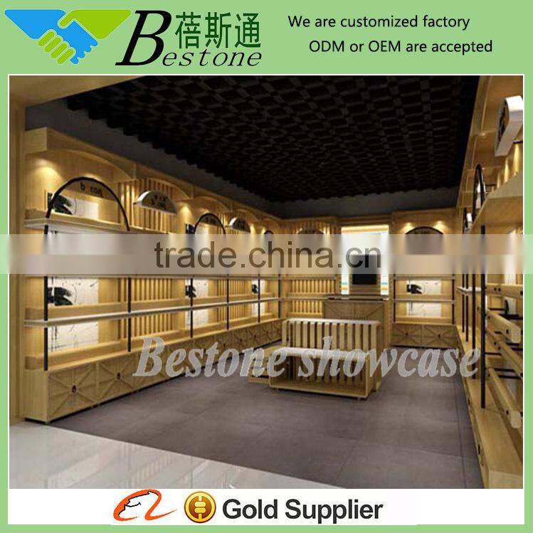 unique tall wood racks cabinet for bag and shoe shop display