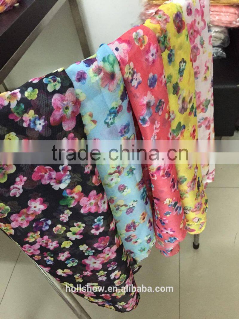 Hot Selling Charm Beautiful Small Flower Printed Polyester Long Fashion Girls Scarf