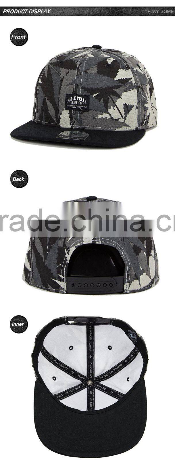 Fashion embroidery patch marijuana leaf snapback hat