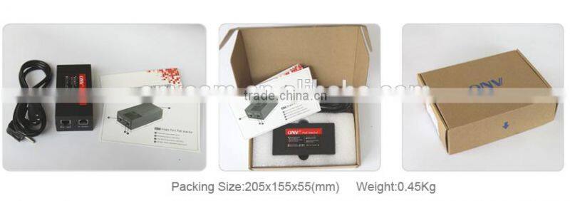 ShenZhen ONV hot Sale poe injector 10/100M single port oem poe injector AC 25.4W power supply IEEE802.3at FOR IP camera