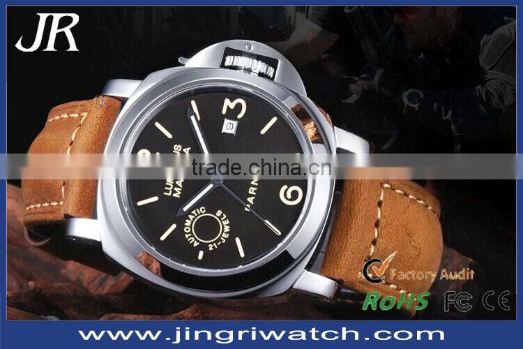 2015 popular own logo elegant watch genuine leather strap brand watches men watch