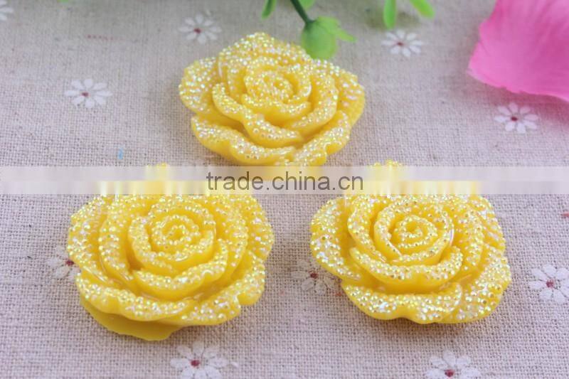 Mixed color Cheapest shiny popular rhinestone resin flower beads!resin large plastic flower beads with hole in bulk!