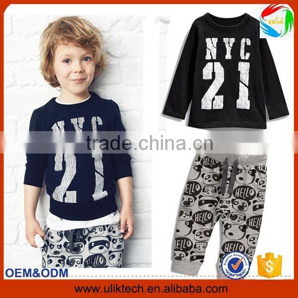 2016 Factory new fashion spring child clothes for 2 pieces long sleeve baby boy clothing set wholesale kids clothes (ulik-AC079)