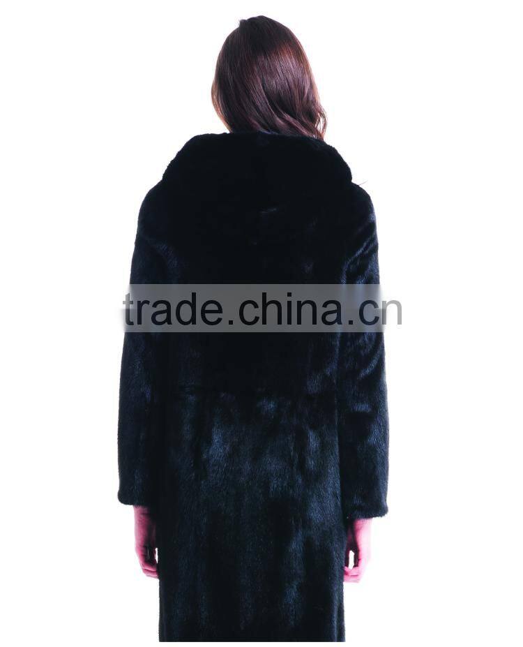 2015 New Design Medium Length Winter Women Coat With Mink Fur Hat Overcoat