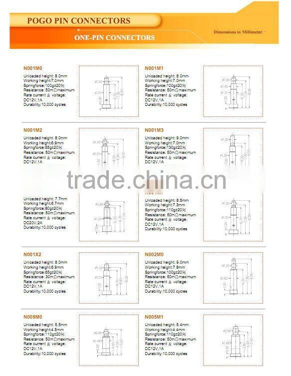 spring pogo pin connector gold plated music wire phosphor bronze