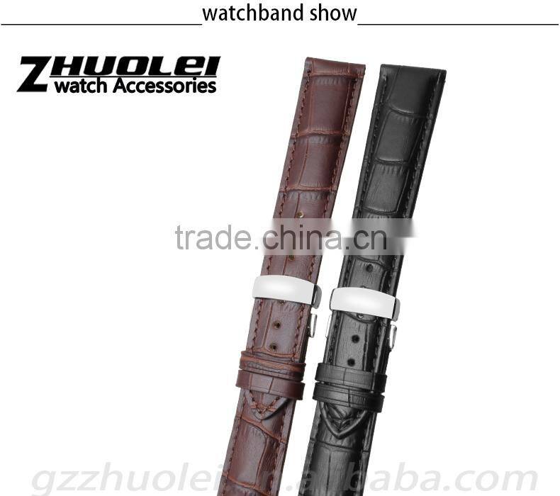 Durable Genuine Cowhide Leather Deployant Watch Band Strap Buckle leather strap Watch 19mm